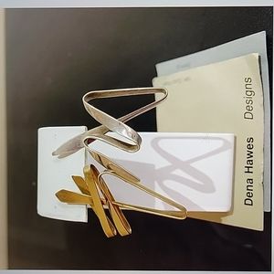 Designer Dena Hawes BOHO Abstract Zig Zag Pierced Earrings gold/silver Tone